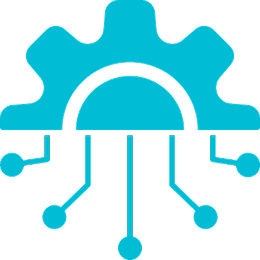 Blue gear with digital circuit lines