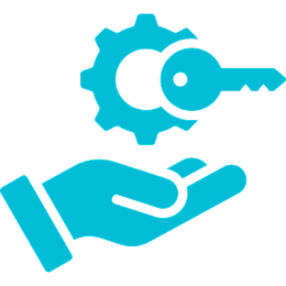 Hand holding gear and key icon